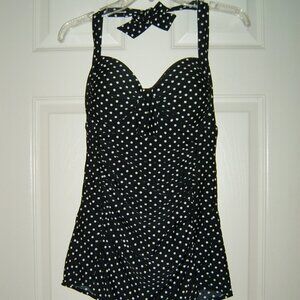 Women's Halter Polka Dot 1-Pc. Skirted Swimsuit Dress, Size M